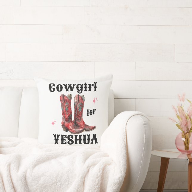 "Cowgirl for Yeshua" Throw Pillow Kussen (Bank)