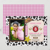 Cowgirl Foto Verjaardagsfeest Koe Meisje Roze Uitn Kaart (Voorkant / Achterkant)