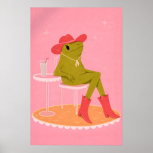 Cowgirl Frog Poster, Roze Westers Dierenprint Poster