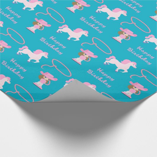 Cowgirl Gelukkige Verjaardag Cadeaupapier (Hoek)