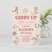 Cowgirl Giddy Up verjaardagsfeestje uitnodiging (Staand voorkant)