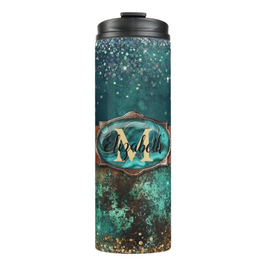 Cowgirl Glitter Monogram Thermal Tumbler Thermosbeker (Voorkant)