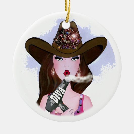 COWGIRL "Hair Diva" Keramisch Ornament (Voorkant)