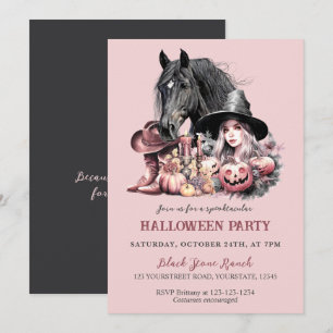 Cowgirl Halloween paard roze zwart girly Kaart