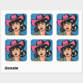  Cowgirl Hand getekende Pop Art Vierkante Sticker (Vel)