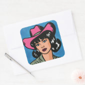  Cowgirl Hand getekende Pop Art Vierkante Sticker (Envelop)