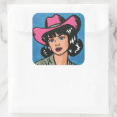  Cowgirl Hand getekende Pop Art Vierkante Sticker (Tas)