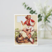 Cowgirl Hitch a Ride Pin Up Briefkaart (Staand voorkant)