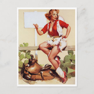 Cowgirl Hitch a Ride Pin Up Briefkaart