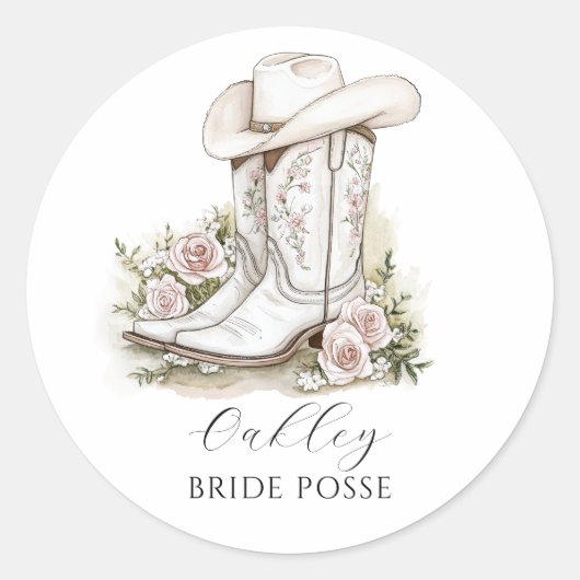 Cowgirl hoed laarzen bruidsgezelschap Op maat gema Ronde Sticker (Voorkant)