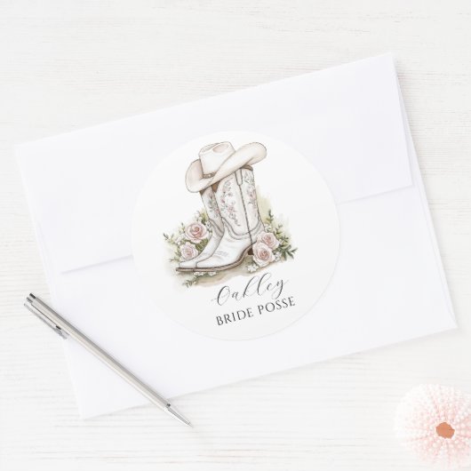 Cowgirl hoed laarzen bruidsgezelschap Op maat gema Ronde Sticker (Envelop)