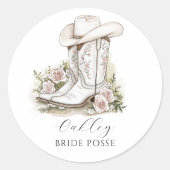 Cowgirl-hoed laarzen van bruidsgezelschap op maat  ronde sticker (Voorkant)