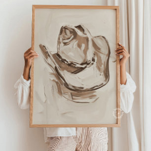 Cowgirl Hoed Schilderij Neutraal Wand Kunst Poster
