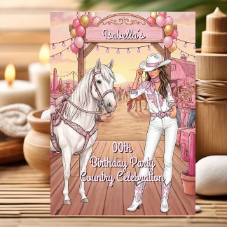 Cowgirl Horse Pink White Ranch Birthday Party BR Kaart