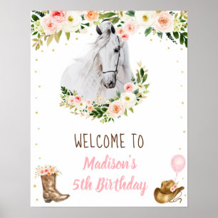 Cowgirl Horse Pony Floral Birthday Welkom Poster