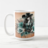 Cowgirl Illustratie en Bloemen Achtergrond Kunst Koffiemok (Links)