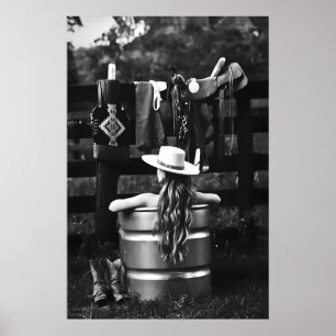 Cowgirl in badkuip kunstprint trendy western poster