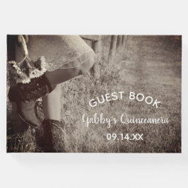 Cowgirl in Boots met zonnebloemen Quinceanera Gastenboek