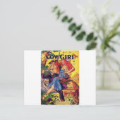 Cowgirl in een Blauwe Dress Briefkaart (Staand voorkant)