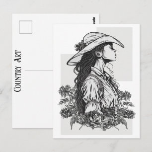 Cowgirl in een briesje Country Western Cowboy Kuns Briefkaart