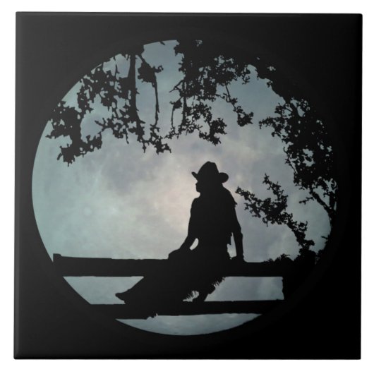 Cowgirl in Full Moon Art Tegel Tegeltje (Voorkant)
