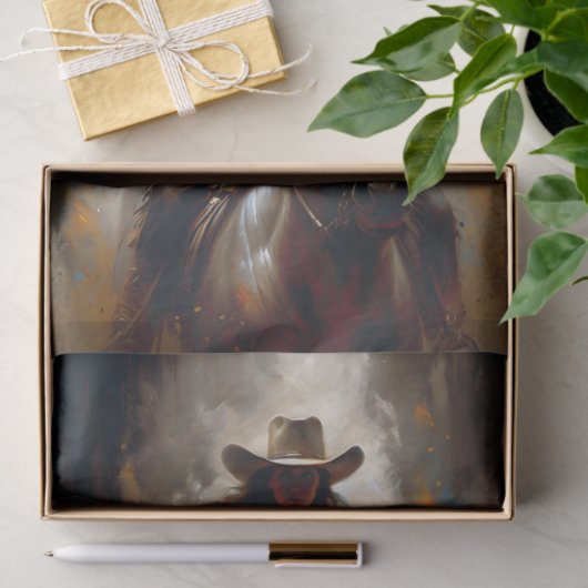 Cowgirl in Leather on Dark Horse Decoupage Tissuepapier (Geschenk)