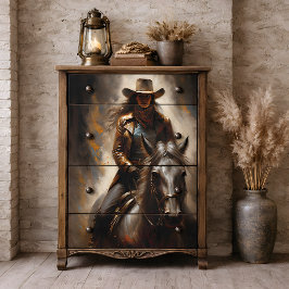 Cowgirl in Leer op Donkere Paard Decoupage Tissuepapier