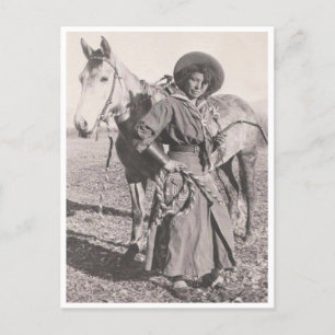 Cowgirl in rijgewoonte van de jaren 1880 briefkaart