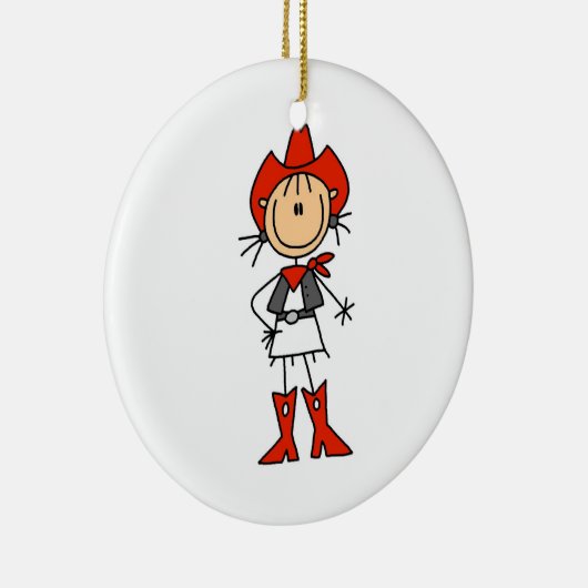 Cowgirl in Rode T-shirts en cadeautjes Keramisch Ornament (Rechts)