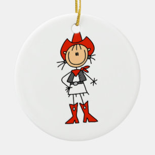 Cowgirl in Rode T-shirts en cadeautjes Keramisch Ornament