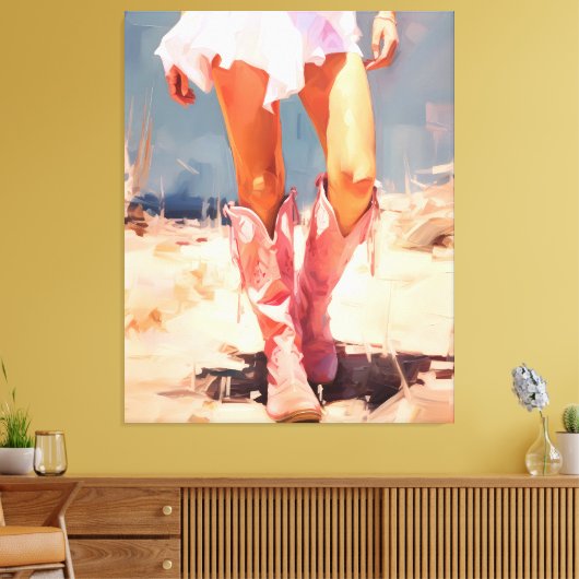 Cowgirl in roze laarzen canvas afdruk (Insitu (Woonkamer))