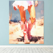 Cowgirl in roze laarzen canvas afdruk (Insitu (Houten vloer))