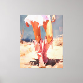 Cowgirl in roze laarzen canvas afdruk