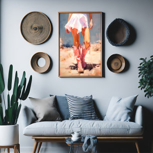 Cowgirl in roze laarzen Trendy Wall Art Canvas Afdruk