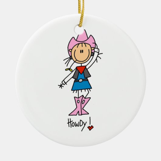 Cowgirl in roze T-shirts en cadeautjes Keramisch Ornament (Voorkant)