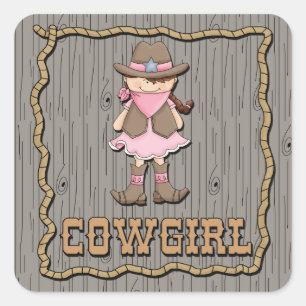 Cowgirl in roze vierkante sticker