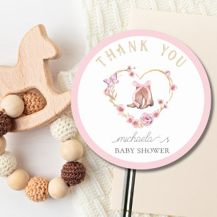 Cowgirl is op weg naar het Baby shower Thank You Ronde Sticker