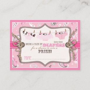 Cowgirl jeans en tutu luier raffle ticket informatiekaartje