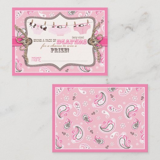 Cowgirl jeans en tutu luier raffle ticket informatiekaartje (Voorkant / Achterkant)