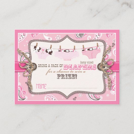 Cowgirl jeans en tutu luier raffle ticket informatiekaartje (Voorkant)