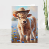 Cowgirl kalf in weiland met korenbloemen