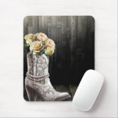 Cowgirl Kant & Parels Laarzen Wit Bloemen Rustiek Muismat (Met muis)