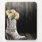 Cowgirl Kant & Parels Laarzen Wit Bloemen Rustiek Muismat (Voorkant)