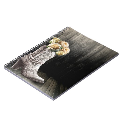 Cowgirl Kant & Parels Laarzen Wit Bloemen Rustiek Notitieboek (Linkerzijde)