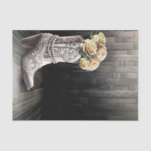 Cowgirl Kant & Parels Laarzen Wit Bloemen Rustiek Tissuepapier (Voorkant)