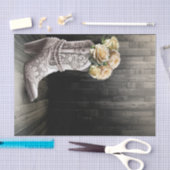 Cowgirl Kant & Parels Laarzen Wit Bloemen Rustiek Tissuepapier (Craft)