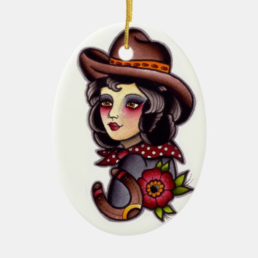 Cowgirl Keramisch Ornament (Voorkant)