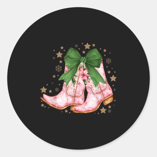 Cowgirl Kerst Howdy Kerst Nk Laarzen Cowgirl Ronde Sticker (Voorkant)
