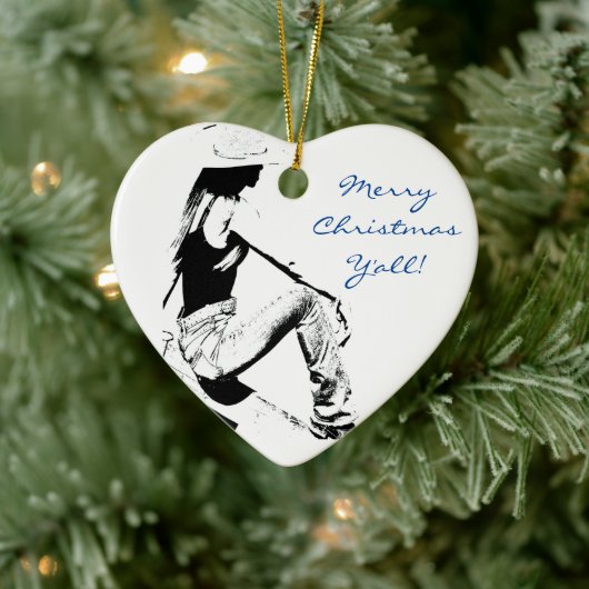 Cowgirl kerst keramisch ornament (Boom)
