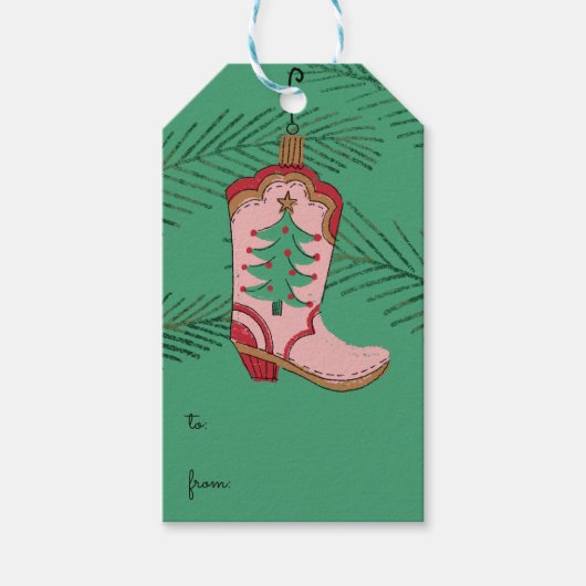 Cowgirl Kerstmis Cowboy laars Cadeaulabel (Voorkant)